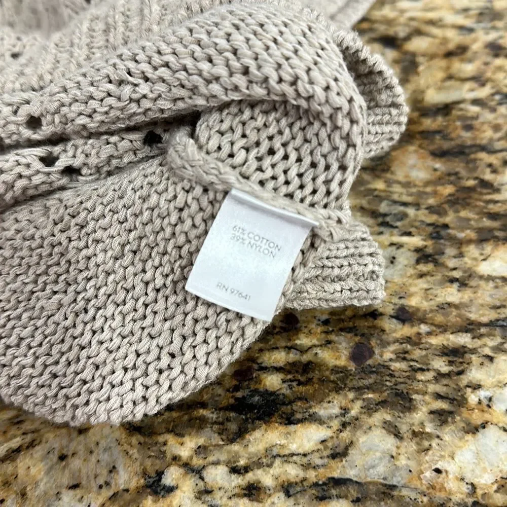 J. Jill Pure Jill Beige Cotton Open Knit Crochet Short Sleeve Sweater Size MP